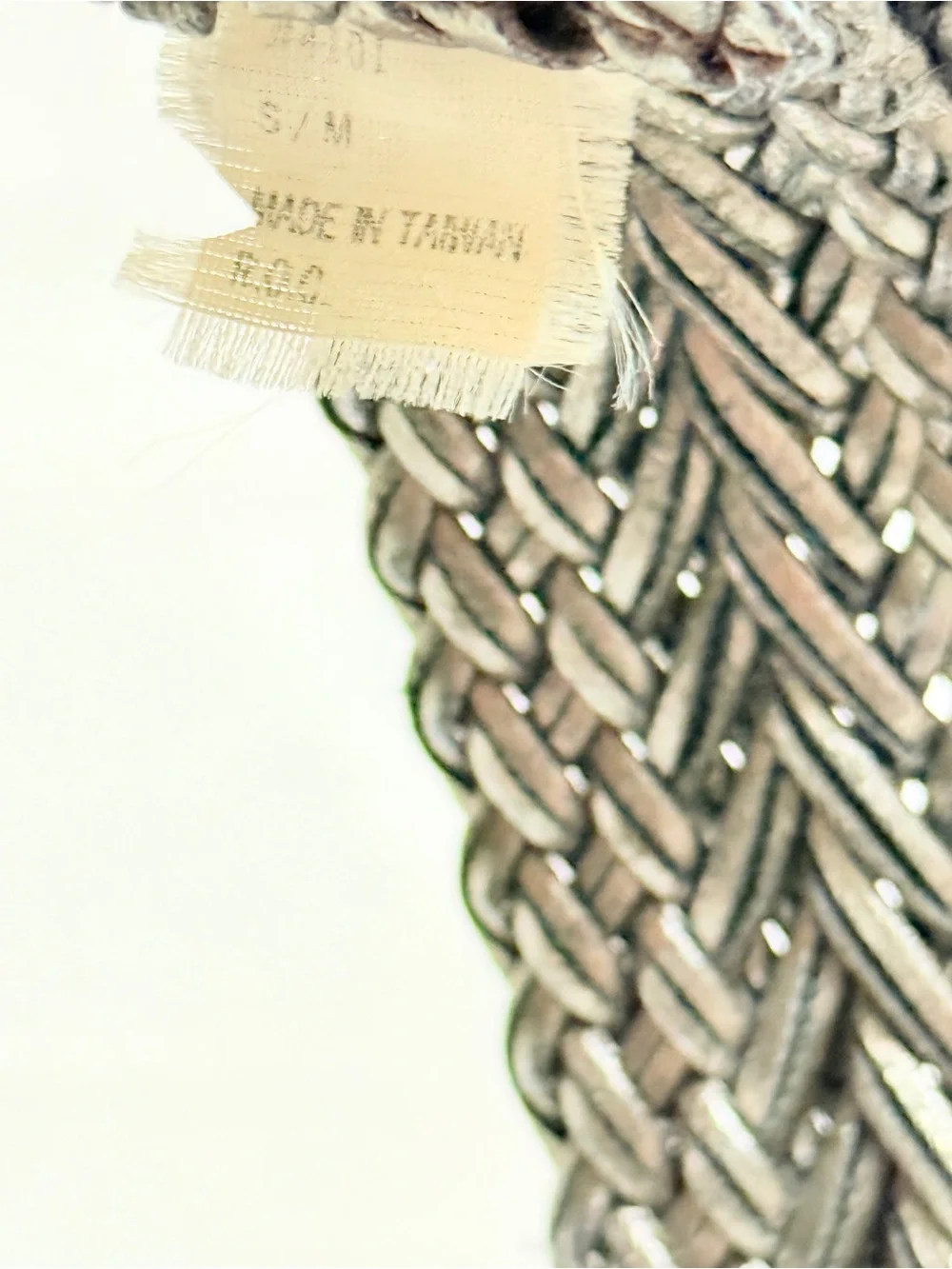 Vintage Metallic Silver Braided Belt Boho Woven Round Buckle S/M